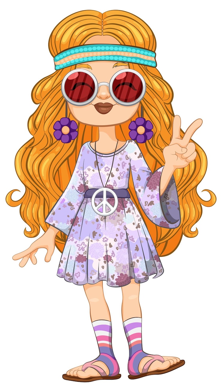 वेक्टर groovy peaceloving hippie girl illustration
