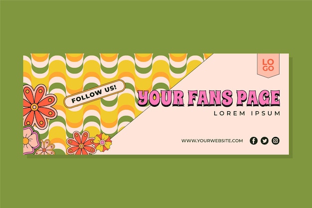 Vector groovy psychedelic facebook cover template
