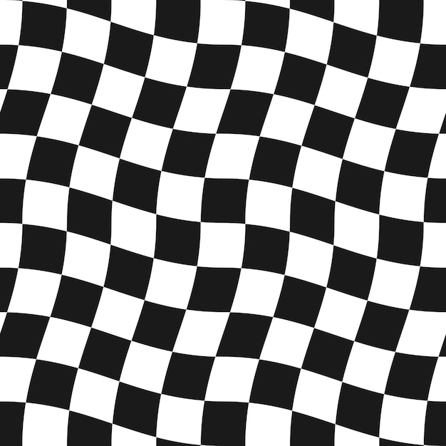 Groovy scacchiera ondulata psichedelica modello senza cuciture hippie contorto percalle scacchiera sfondo checker retrò psichedelico trama senza soluzione di continuità illustrazione vettoriale isolato su sfondo bianco