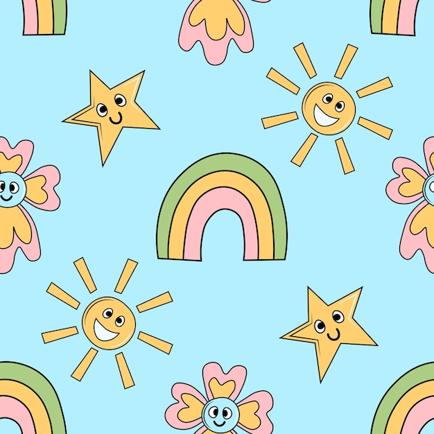 Groovy regenbogen naadloos patroon in jaren 90-stijl