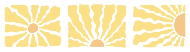 Vector groovy retro abstracte zon achtergronden doodle vormen in trendy naïeve hippie 60s 70s stijl