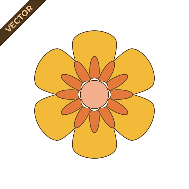 Groovy Retro bloemenillustratie Kleurrijke platte vectorillustratie met groovy retro stijl