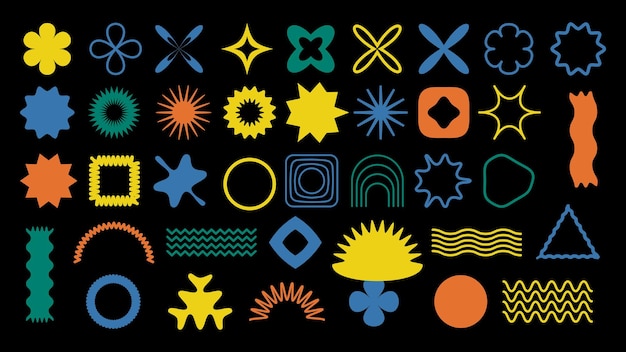 groovy retro design elements Naive playful abstract shapes sticker pack Trendy