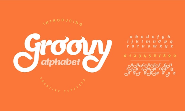 Groovy retro jaren '70 alfabet letters lettertype Vintage typografie voor grafisch T-stuk hippie symbool lettertype