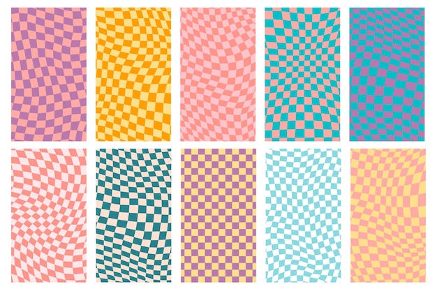 Groovy retro pattern background in psychedelic checkered backdrop style A chessboard in a minimalist abstract design with a 60s 70s aesthetic vibe hippie style y2k funky print vector illustration