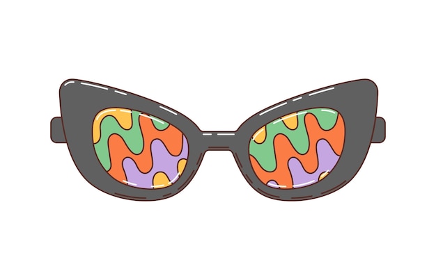 Vector groovy retro sunglasses hippie psychedelic colors