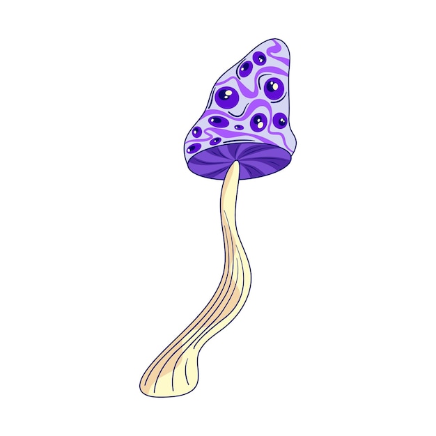 Groovy retro trippy mushroom isolated Retro groovy magic mushroom Acid neon hippy vector plant Trippy psychedelic design