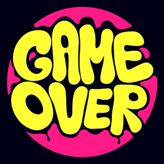 Groovy retrowave cartoon belettering game over vector grafische handgetekende letters