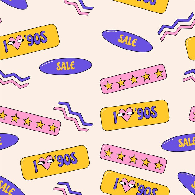 Groovy seamless pattern retro background 90s style back to 90s