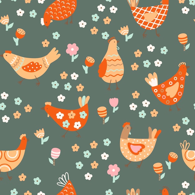 Groovy seamless pattern with flowers