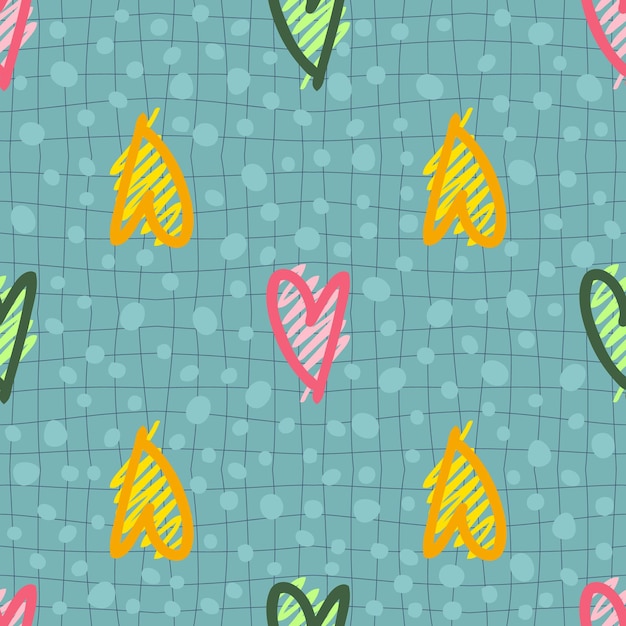 Заводной бесшовный узор с гранжевыми сердцами и каплями на фоне триповой сетки Хиппи эстетический принт для тканевой бумаги Tshirt Doodle векторная иллюстрация для декора и дизайна