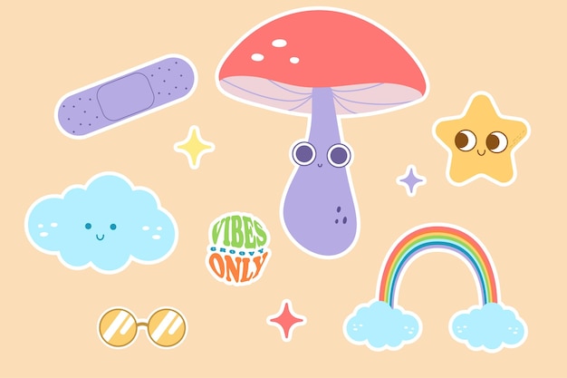 groovy set stickers clip art Vector illustration