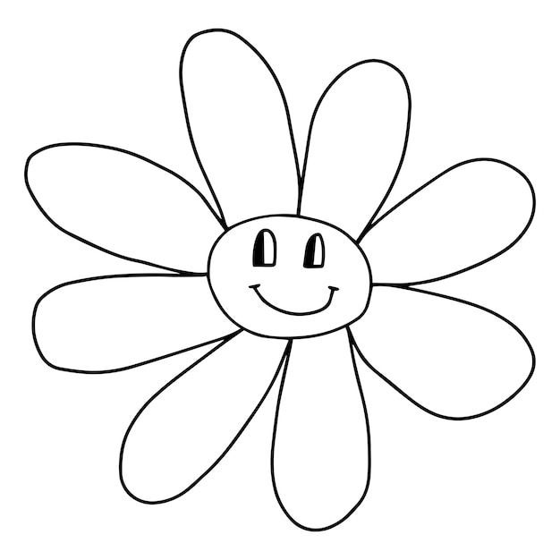 Vector groovy smiley flower with hippie positive 70s retro smiling daisy flower print.