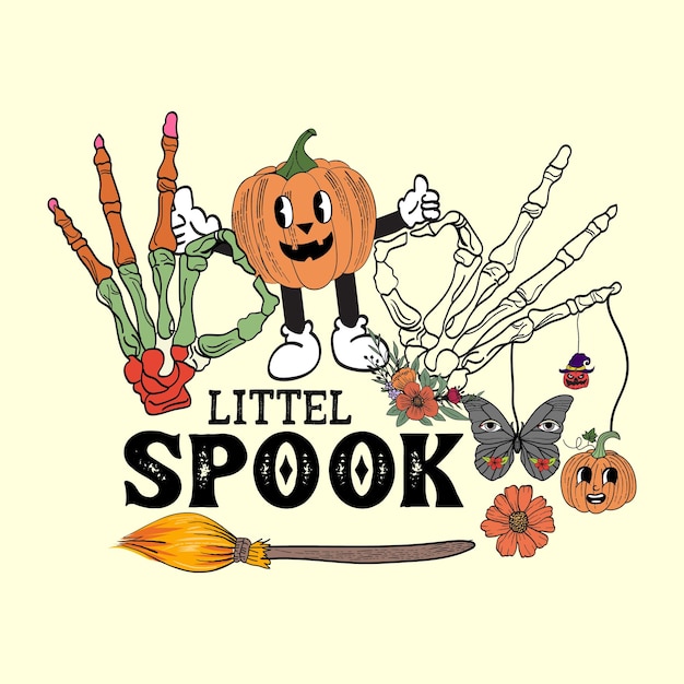 Groovy stijl littel spook retro halloween t-shirt illustratie, vintage t-shirt design