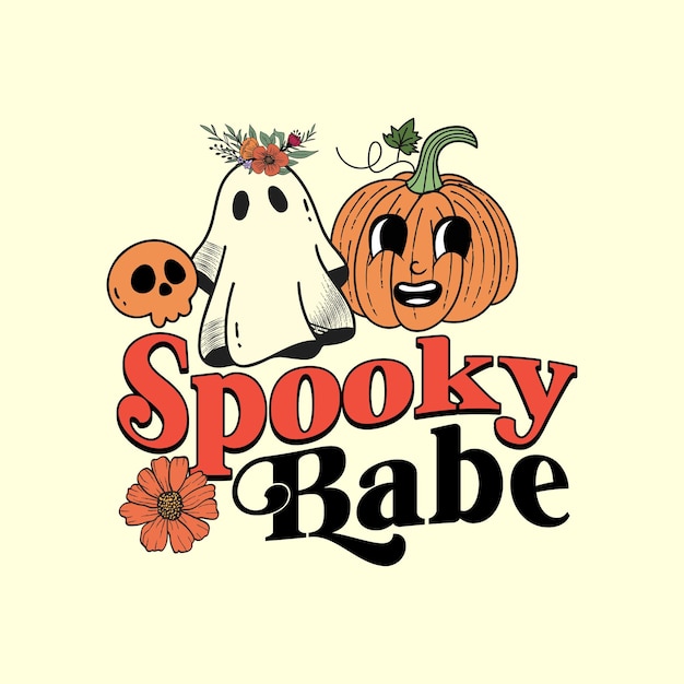 Заводной стиль Spooky Babe ретро иллюстрация футболки на Хэллоуин, винтажный дизайн футболки