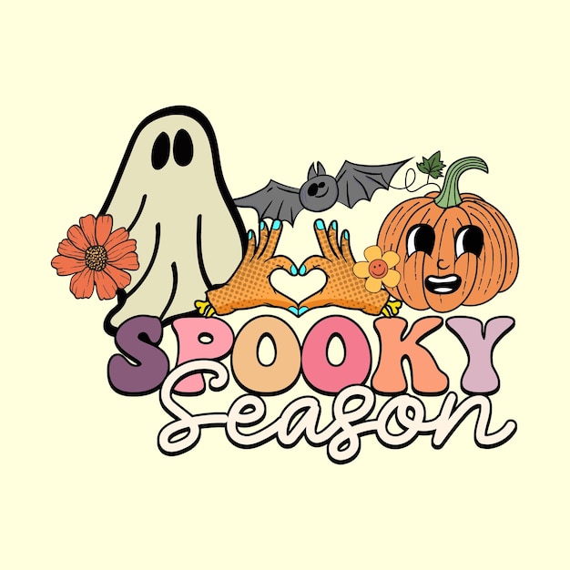 Заводной стиль Spooky Season ретро-иллюстрация на Хэллоуин, винтажный дизайн футболки