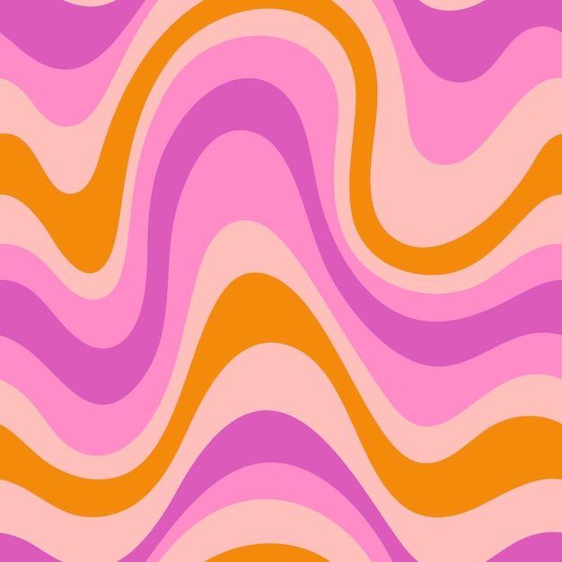 Vector groovy waves seamless pattern psychedelic abstract curved vector background in s hippie retro style