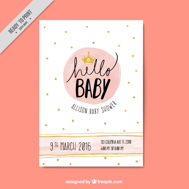 Grote baby shower uitnodiging met gouden details