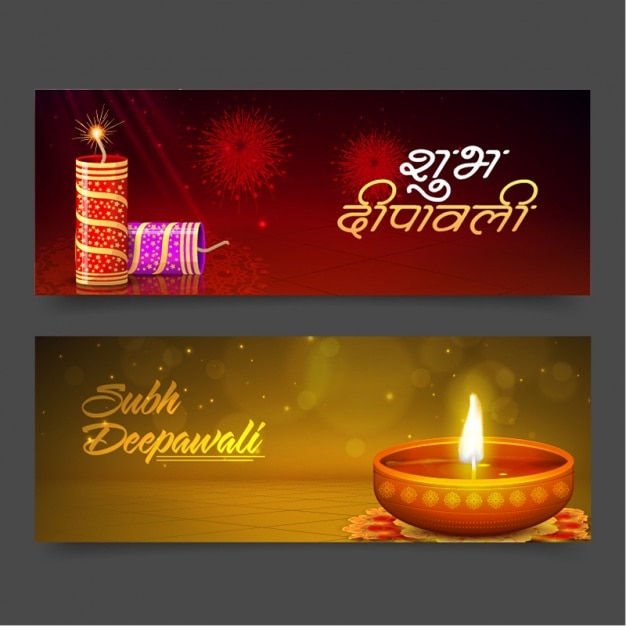 Grote banners met traditionele diwali artikelen