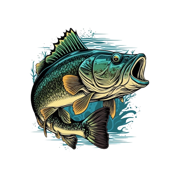 Grote basvissen vectorbeeldverhaal voor t-shirt Grote basvissent-shirtontwerp