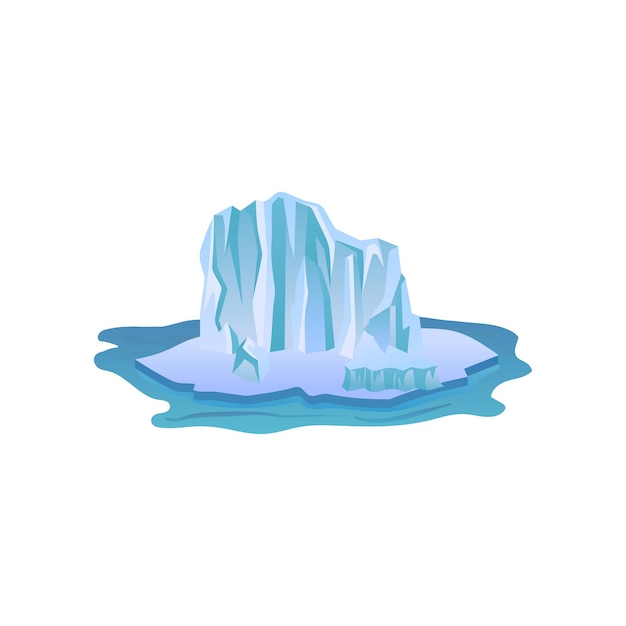 Vector grote blauwe ijsberg met lichten en schaduwen grote ijsberg die in zuiver water drijft arctisch landschap platte vectorpictogramontwerp