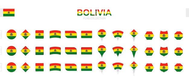 Grote collectie Boliviaanse vlaggen in verschillende vormen en effecten