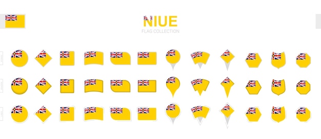 Grote collectie Niue-vlaggen in verschillende vormen en effecten