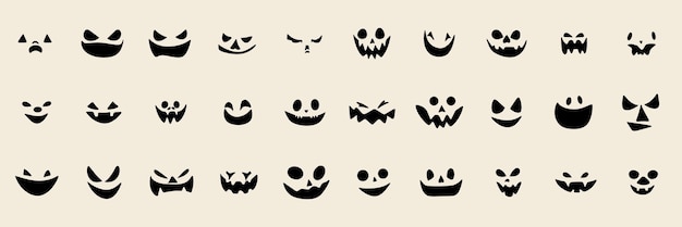 Grote collectie pompoen gezichten Set van Halloween gezichten Hand getekende vector illustratie