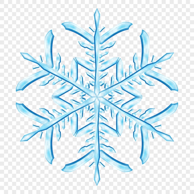 Grote complexe doorschijnende kerst sneeuwvlok in lichte blauwe kleuren, geïsoleerd op transparante achtergrond. transparantie alleen in vectorformaat
