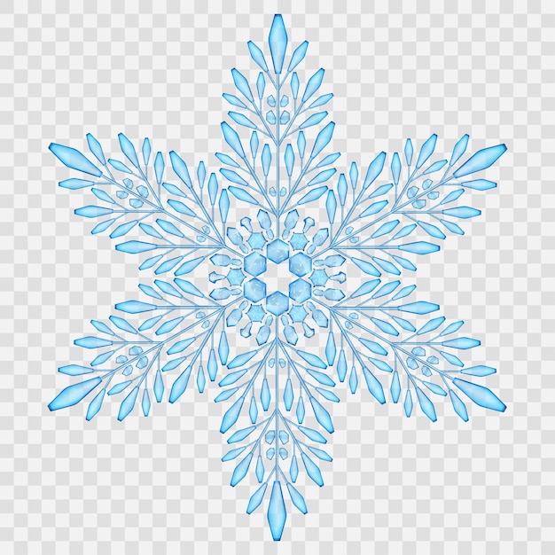 Vector grote doorschijnende kristallen sneeuwvlok in lichtblauwe kleuren op transparante achtergrond transparantie alleen in vectorbestand