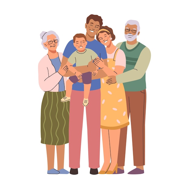 Grote familie omhelst ouders en kinderen omhelzen