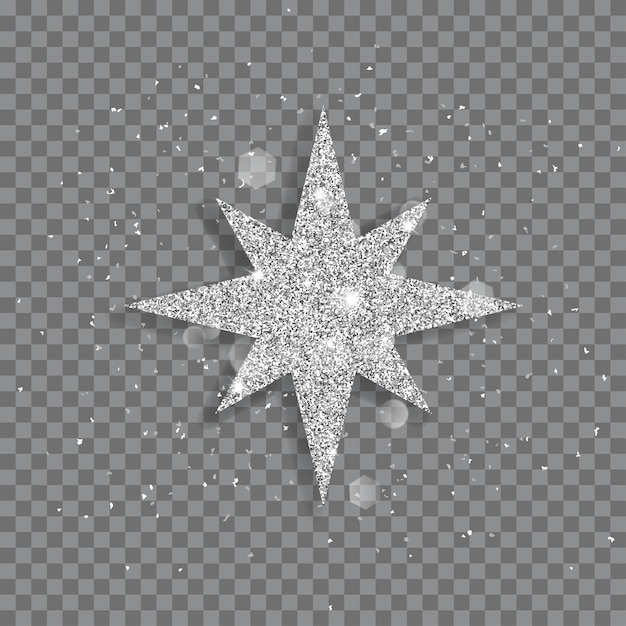 Vector grote glanzende ster gemaakt van zilveren glitters met glitters en schitteringen