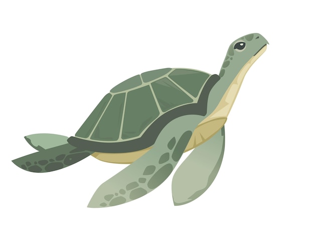 Grote groene zeeschildpad cartoon schattig dier ontwerp oceaanschildpad zwemmen in water platte vectorillustratie geïsoleerd op een witte achtergrond