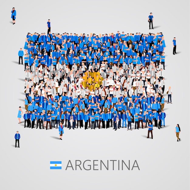 Grote groep mensen in de vorm van de vlag van Argentinië