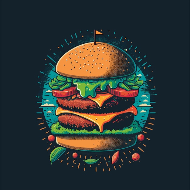 Grote hamburger Hamburger hand getekende vector illustratie Poster