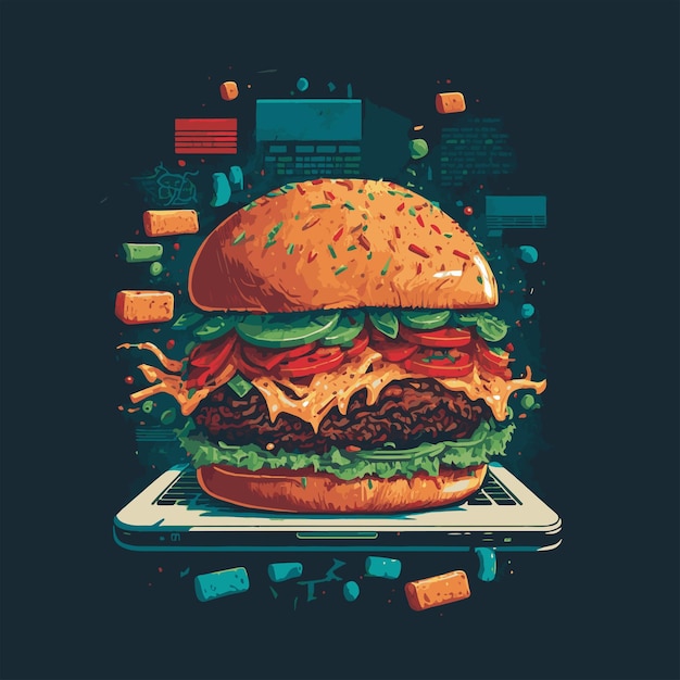 Grote hamburger Hamburger hand getekende vector illustratie Poster