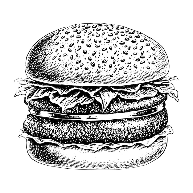 Grote hamburger hamburger hand getekende vector illustratie schets