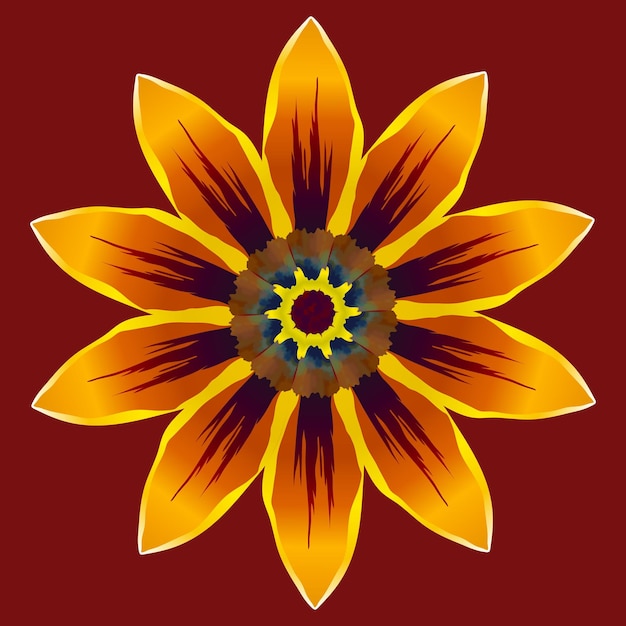 Vector grote heldere oranje madeliefjebloem of gazania op donkerrode geïsoleerde vectorillustratie als achtergrond