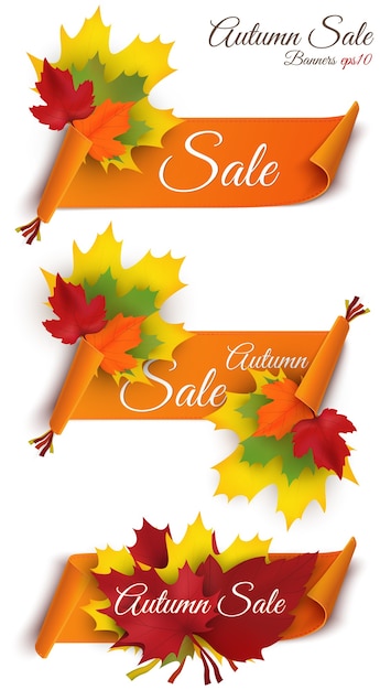 Grote herfstverkoop. herfst verkoop ontwerp. drie bannersinzameling. herfstverkoopbanners voor web of print