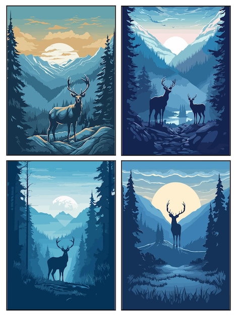 Grote lieve poster in de bergen in de stijl van donkere azuur en licht azuur vector illustratie