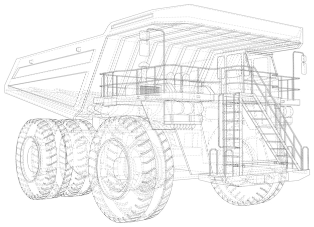 Grote mijnvrachtwagen EPS10 formaat Wireframe stijl Vector gemaakt van 3d