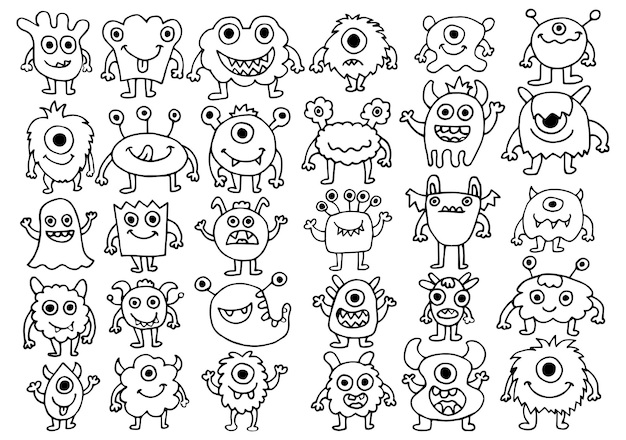 Grote monsters instellen collectie. Leuke verschillende aliens in doodle stijl. Vector illustratie