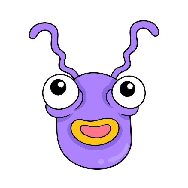 Grote ogen paars monster hoofd glimlacht doodle pictogram afbeelding kawaii