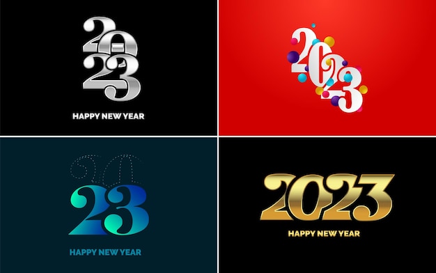 Vector grote reeks 2023 happy new year zwarte logo tekst ontwerp 20 23 nummer ontwerpsjabloon collectie van symbolen van 2023 happy new year nieuwjaar vectorillustratie