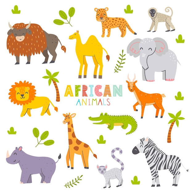 Grote reeks Afrikaanse dieren Leuke karakters voor kinderen Vector kinderachtige illustratie