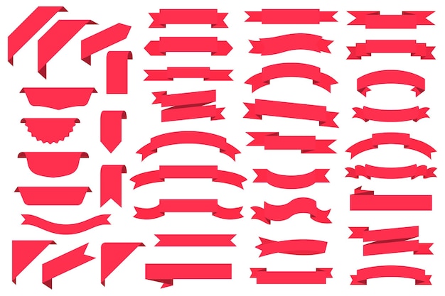 Grote reeks rode bannerslinten in een plat ontwerp Abstracte lintenbadges
