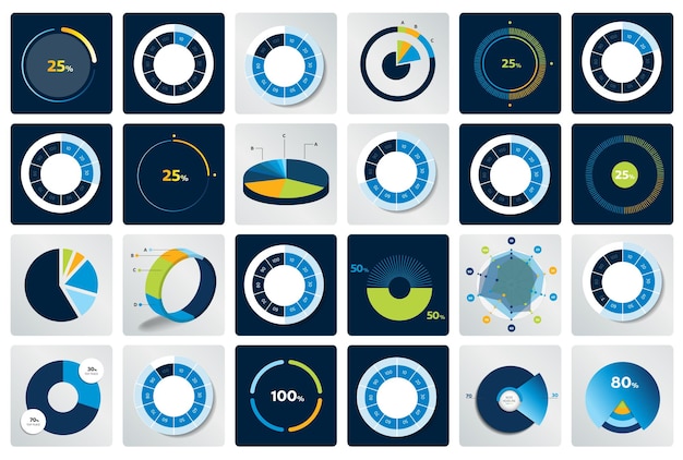 Grote reeks ronde cirkelgrafiekgrafieken Eenvoudig bewerkbare Infographics-elementen in kleur