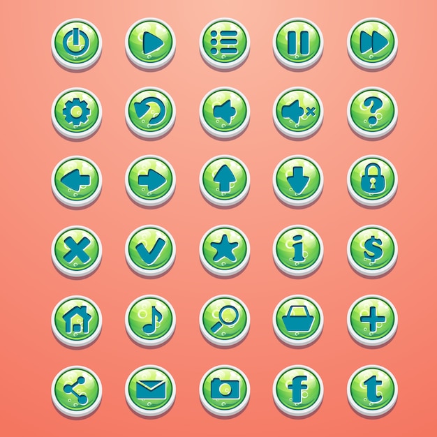 Grote reeks ronde knoppen cartoon groen voor de game-interface