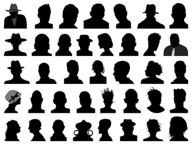 Grote reeks silhouetten van menselijke gezichten