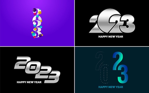 Vector grote reeks van 2023 happy new year logo tekstontwerp 2023 nummer ontwerpsjabloon collectie van 2023 happy new year symbolen nieuwjaar vectorillustratie